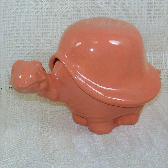 Handmade Other - Handmade Ceramic Turtle Treasure Box, Lidded Trinket Dish, Glossy Peach Finish